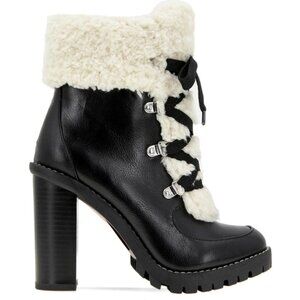 NWT BCBGENERATION Lace Up Heeled Ankle Boot Faux Fur Shearling Combat Bootie 6.5